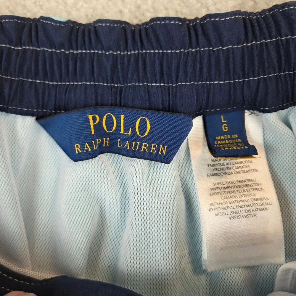 Polo Ralph Lauren Mens Light Blue Cargo Swim Trunks Mesh Lined Size Large